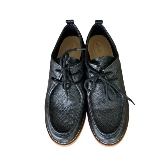 Clarks Eden Women's Size 9 Black Mid Lace Chunky Leather Loafer Shoes - Picture 3 of 7